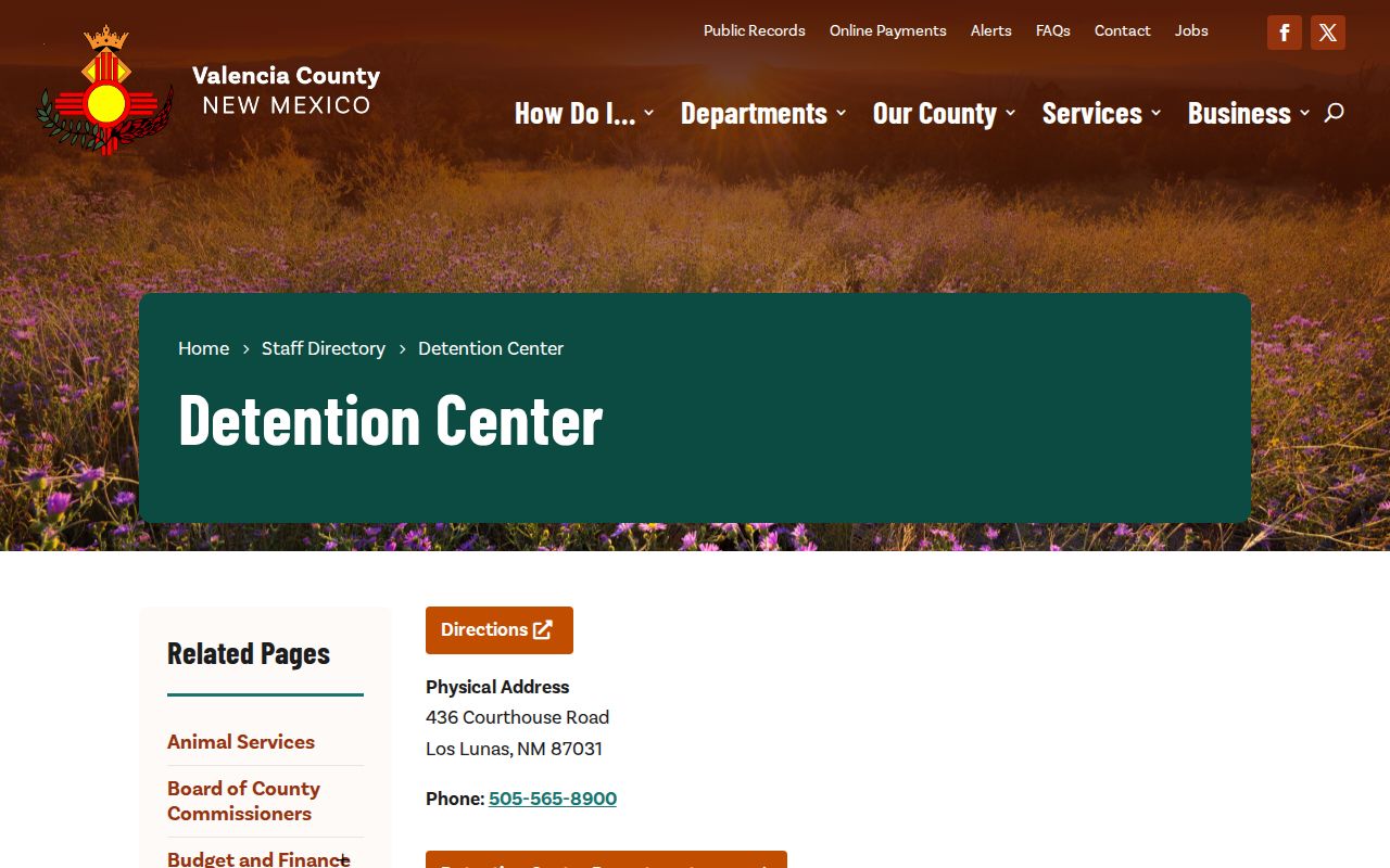 Valencia County Detention Center release records and booking contacts