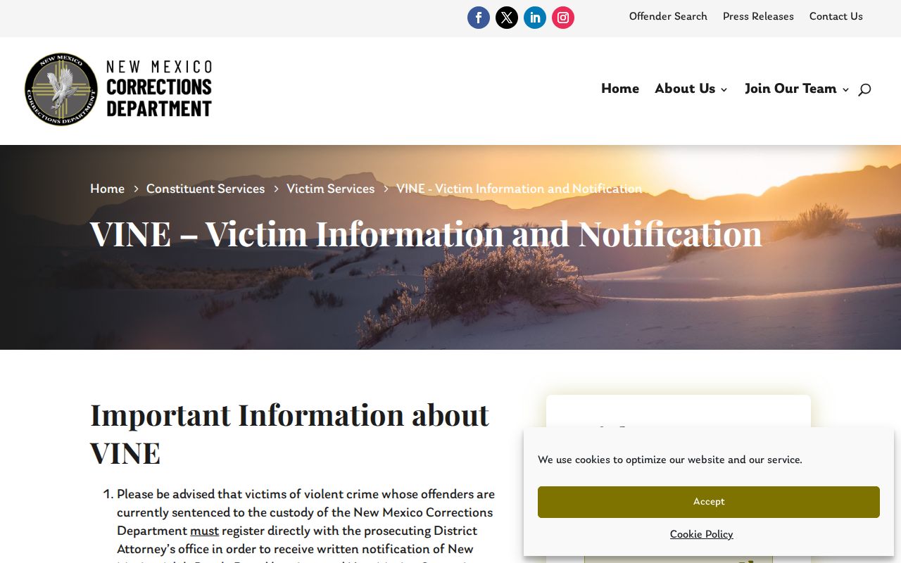 New Mexico VINE upgrade and release notification instructions for Valencia County